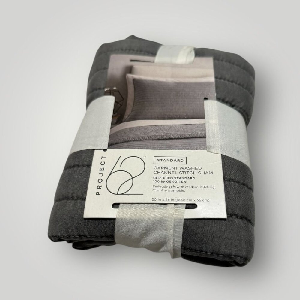 Project 62 Garment Washed Channel Stitch Sham Gray Standard